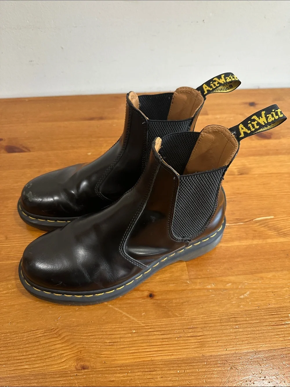 Dr. Martens Black Leather Chelsea Boots with Yellow Stitching